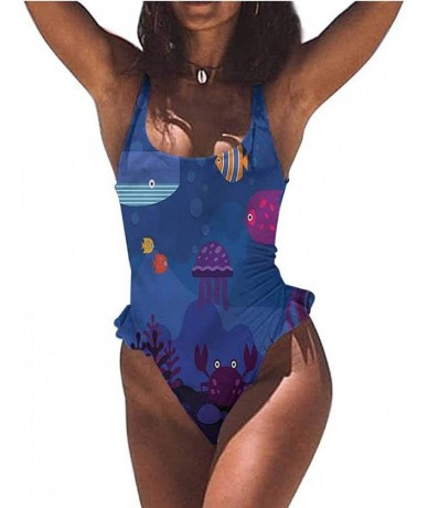 Bottoms Print Swimsuit Cartoon- Animals Sailing in Sea Ship So Unique and Different - Multi 04-one-piece Swimsuit - C819E7M2W...