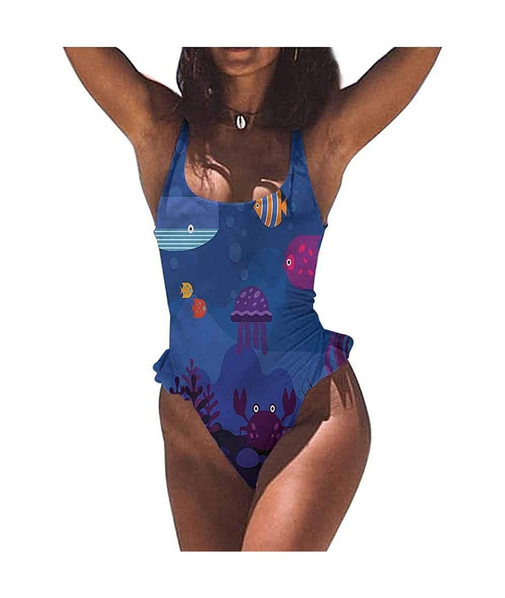 Bottoms Print Swimsuit Cartoon- Animals Sailing in Sea Ship So Unique and Different - Multi 04-one-piece Swimsuit - C819E7M2W...