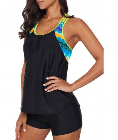 Tops Women's Blouson Floral T-Back Push Up Tankini Top S-XXXL - S-black - C018TX3D2KK $44.63