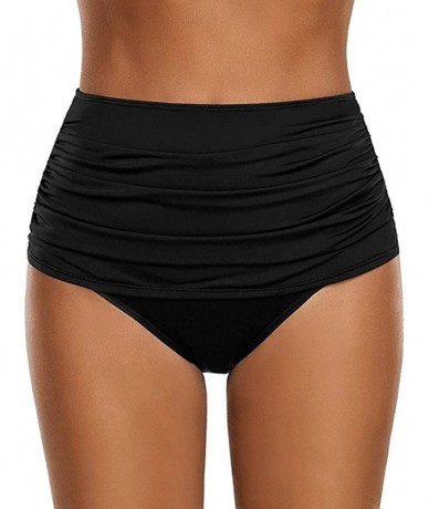 Bottoms Women's High Waisted Swim Bottom Ruched Bikini Tankini Swimsuit Briefs Plus Size Bathing Suit - Black - CK18S5MNO9G $...