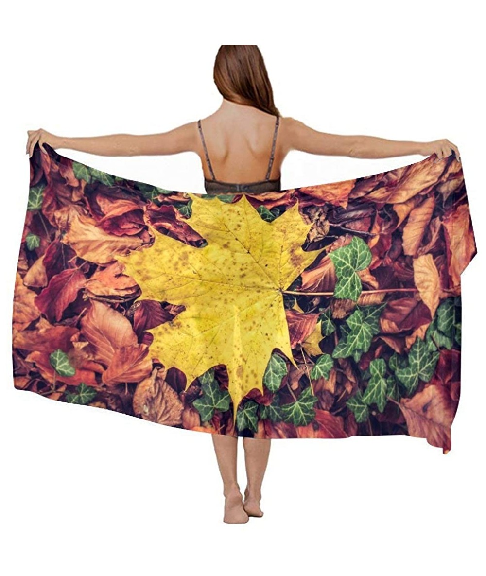 Cover-Ups Women Chiffon Scarf Shawl Wrap Sunscreen Beach Swimsuit Bikini Cover Up - Yellow Maple Leaf - CN190HKIT54 $45.56