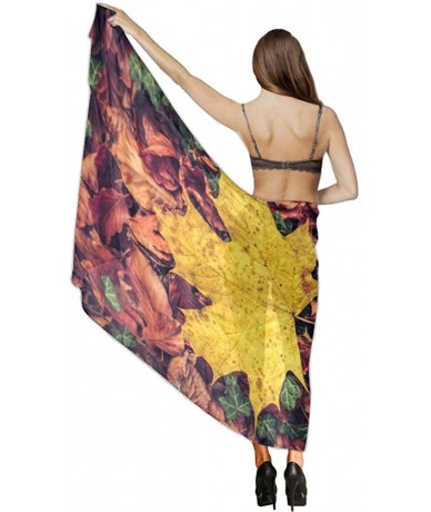 Cover-Ups Women Chiffon Scarf Shawl Wrap Sunscreen Beach Swimsuit Bikini Cover Up - Yellow Maple Leaf - CN190HKIT54 $45.56