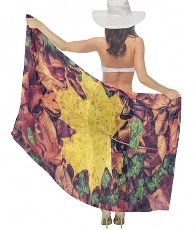 Cover-Ups Women Chiffon Scarf Shawl Wrap Sunscreen Beach Swimsuit Bikini Cover Up - Yellow Maple Leaf - CN190HKIT54 $45.56