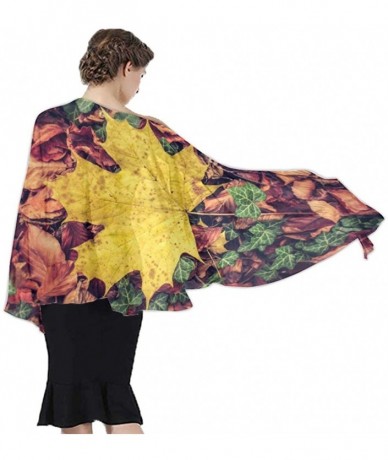 Cover-Ups Women Chiffon Scarf Shawl Wrap Sunscreen Beach Swimsuit Bikini Cover Up - Yellow Maple Leaf - CN190HKIT54 $45.56