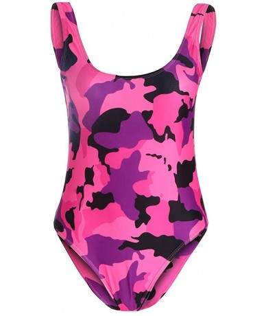 One-Pieces Retro One Piece Bikini Women Elastic High Cut Low Back Swimwear Bathing Suits - Camouflage - CU18OM8ZNUZ $27.17