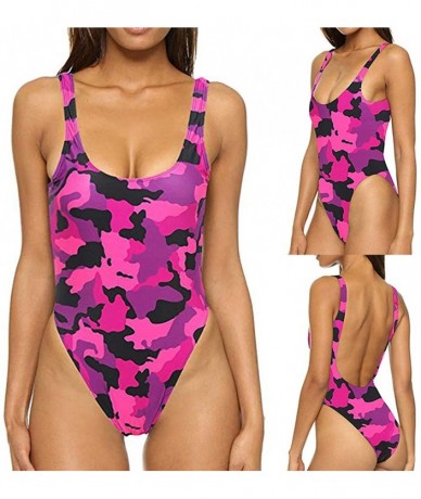 One-Pieces Retro One Piece Bikini Women Elastic High Cut Low Back Swimwear Bathing Suits - Camouflage - CU18OM8ZNUZ $27.17