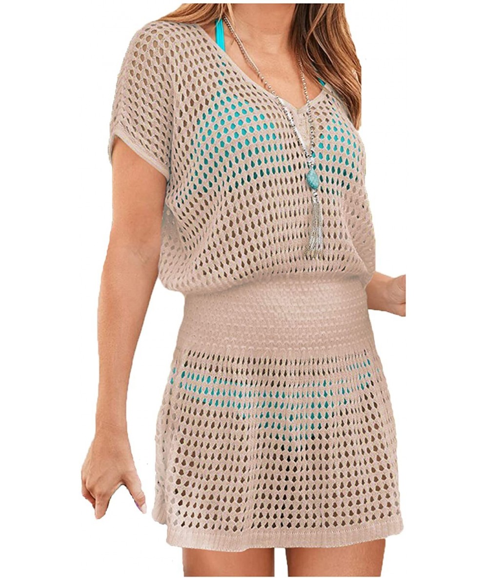 Cover-Ups Beach Tops Sexy Knit Cover Dresses Bikini Cover-ups Nets Short Skirt - Skirt Dark Beige - CR18RUZ8U6G $30.55