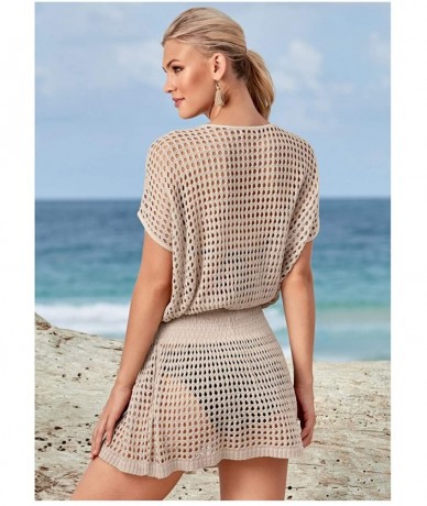 Cover-Ups Beach Tops Sexy Knit Cover Dresses Bikini Cover-ups Nets Short Skirt - Skirt Dark Beige - CR18RUZ8U6G $30.55