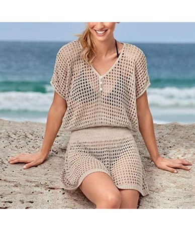 Cover-Ups Beach Tops Sexy Knit Cover Dresses Bikini Cover-ups Nets Short Skirt - Skirt Dark Beige - CR18RUZ8U6G $30.55