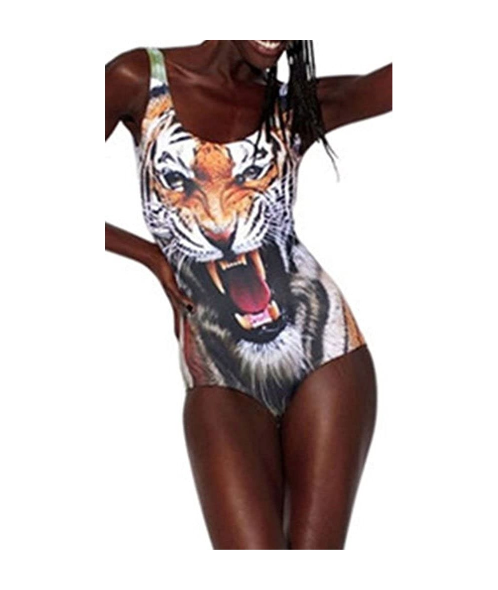 One-Pieces Women's Fashion Printed One Piece Backless Jumpsuit Swimwear - Tiger - CS12JUPO2GP $30.81