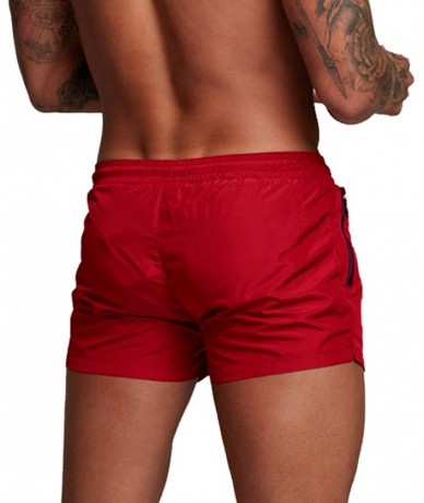 Board Shorts Men's Swim Trunks Quick Dry Swimwear Shorts with Mesh Lining and Zipper Pockets for Running - Wine Red - C91986Y...