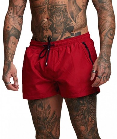 Board Shorts Men's Swim Trunks Quick Dry Swimwear Shorts with Mesh Lining and Zipper Pockets for Running - Wine Red - C91986Y...