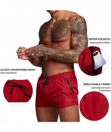 Board Shorts Men's Swim Trunks Quick Dry Swimwear Shorts with Mesh Lining and Zipper Pockets for Running - Wine Red - C91986Y...