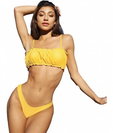 Sets Women's Tribal Print Triangle Top and High Cut Thong Bikini Set - Yellow - C5194EII2K9 $19.52