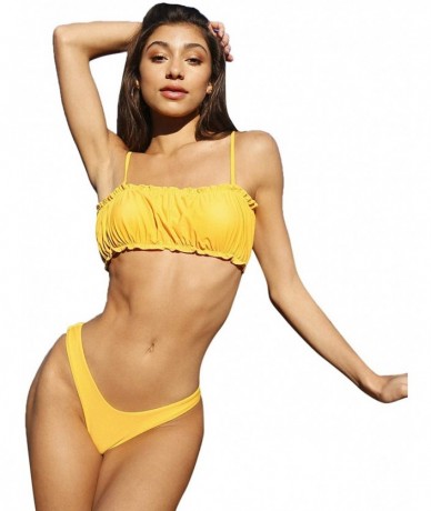 Sets Women's Tribal Print Triangle Top and High Cut Thong Bikini Set - Yellow - C5194EII2K9 $19.52