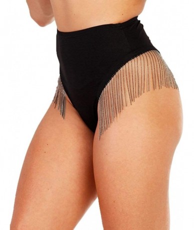 Tankinis Women's High Cut High Waisted Booty Shorts Bottoms - Chain Fringe - CG192LY205Z $65.47