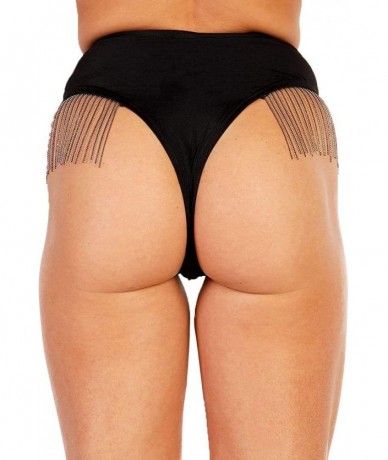 Tankinis Women's High Cut High Waisted Booty Shorts Bottoms - Chain Fringe - CG192LY205Z $65.47