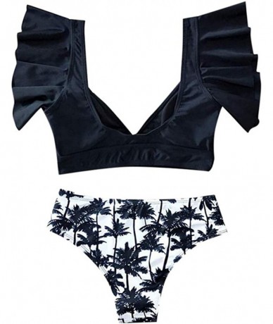 Sets Women's Sexy High Waisted Swimwear Ruffled Print Two Piece Swimsuit Beachwear Brazilian Bikini Set - B-black - CL194RMX3...