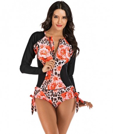 One-Pieces Women Monokini Swimsuits Sexy One Piece Bathing Suits Swimwear Rash Guard - Pink Flower - CH18Z3ZATDT $40.55