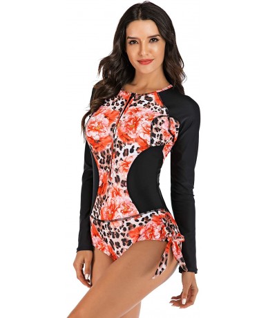 One-Pieces Women Monokini Swimsuits Sexy One Piece Bathing Suits Swimwear Rash Guard - Pink Flower - CH18Z3ZATDT $40.55