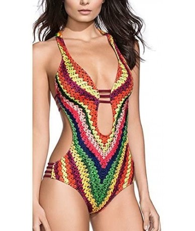 Sets Rope Print Bikini Women's One Piece Bikini - Printing - CB18SDKM27Q $47.41