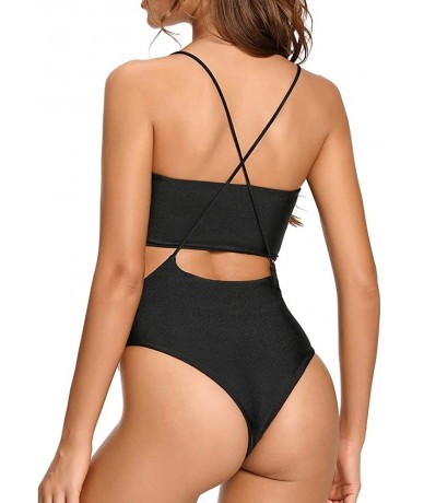 Sets Women's Sexy Bandeau High Wasited Two Pieces Bikini Swimwear High Cut Bathing Suit - Black - CU18U2H62XG $19.05