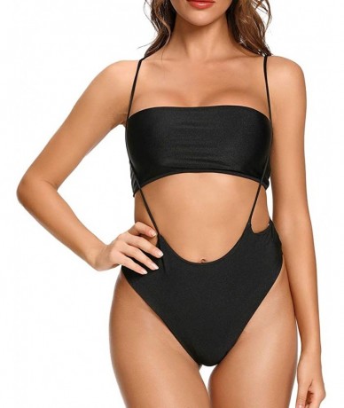 Sets Women's Sexy Bandeau High Wasited Two Pieces Bikini Swimwear High Cut Bathing Suit - Black - CU18U2H62XG $19.05