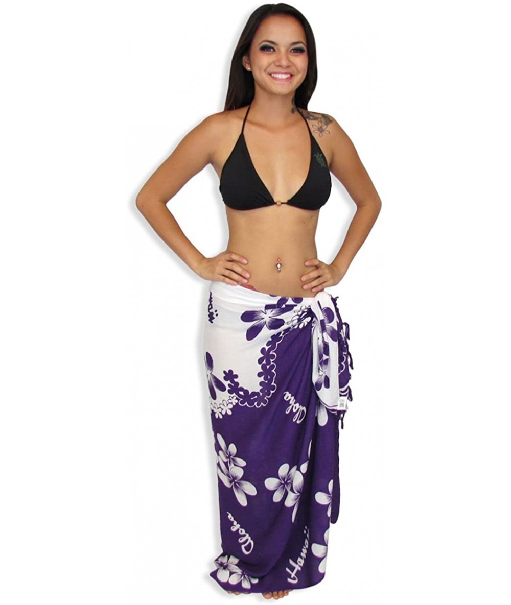 Cover-Ups Sarong Wrap Pareo Swimsuit Cover up with FREE Tie Accessory - White Purple - CZ11EZRRQBR $28.74