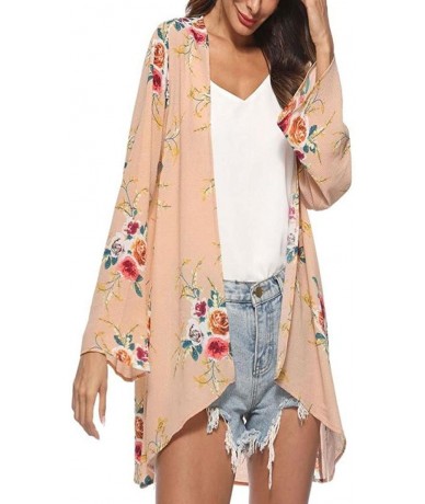 Cover-Ups Floral Cover Up Cardigan Loose Kimono for Women Casual Tops Blouse Capes - Khaki - CP18H5DHYUK $21.76