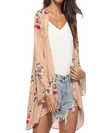 Cover-Ups Floral Cover Up Cardigan Loose Kimono for Women Casual Tops Blouse Capes - Khaki - CP18H5DHYUK $21.76