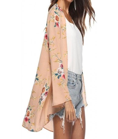 Cover-Ups Floral Cover Up Cardigan Loose Kimono for Women Casual Tops Blouse Capes - Khaki - CP18H5DHYUK $21.76