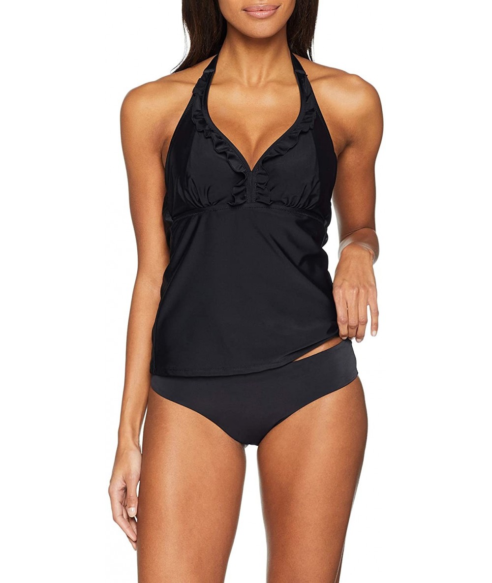 Tankinis Splash Frill Underwire Tankini Top - Black - CL18LGYEKH9 $77.66