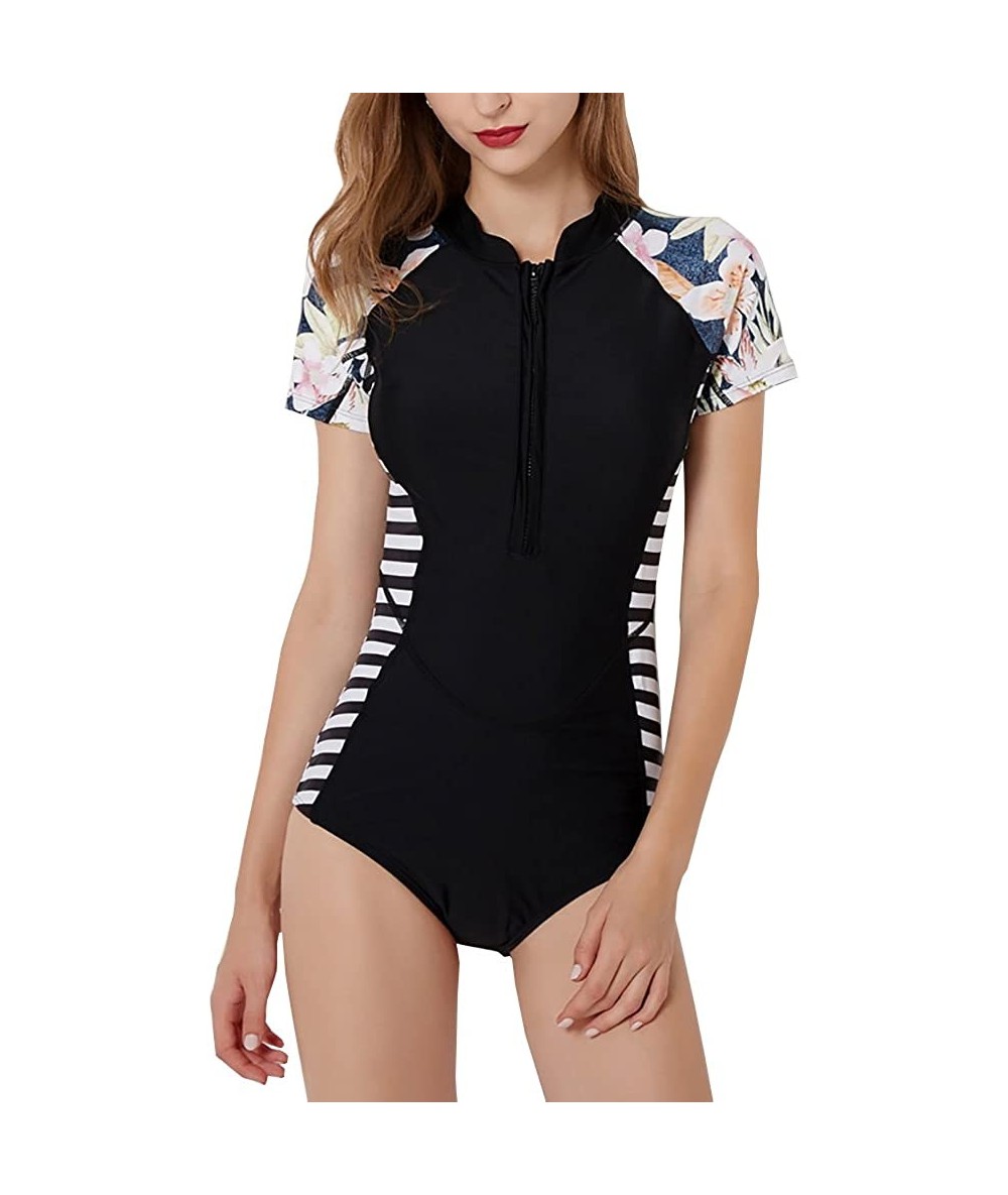 Rash Guards Women Rashguard Long Sleeve Zip UV Protection Print Surfing Swimsuit Swimwear Bathing Suits - 9049 - CT18GG7LZYL ...