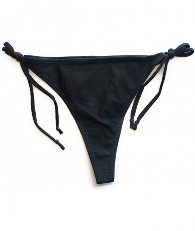 Tankinis Lycra String Bikini Thong Bottoms - Black - CS18K4UKMLA $49.66