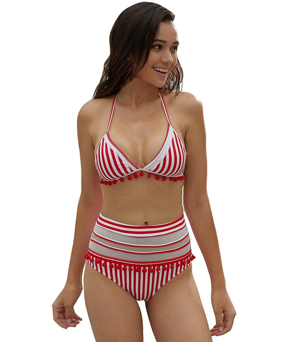 Sets Women's Sexy Halter Padding High Waisted Cut Out Bikini Swimsuit Swimwear - 773red - C318QNDDOGQ $22.61