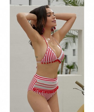 Sets Women's Sexy Halter Padding High Waisted Cut Out Bikini Swimsuit Swimwear - 773red - C318QNDDOGQ $22.61