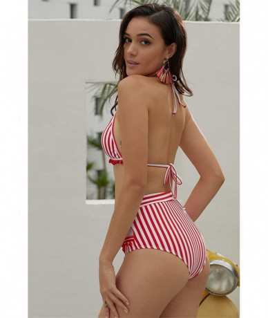 Sets Women's Sexy Halter Padding High Waisted Cut Out Bikini Swimsuit Swimwear - 773red - C318QNDDOGQ $22.61