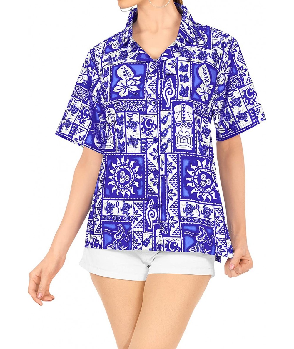 Cover-Ups Women's Plus Size Hawaiian Shirt Short Sleeve Blouse Tops Shirt Printed - Blue_x23 - C412MZ84FLY $33.20