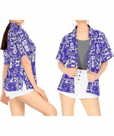 Cover-Ups Women's Plus Size Hawaiian Shirt Short Sleeve Blouse Tops Shirt Printed - Blue_x23 - C412MZ84FLY $33.20