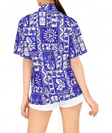 Cover-Ups Women's Plus Size Hawaiian Shirt Short Sleeve Blouse Tops Shirt Printed - Blue_x23 - C412MZ84FLY $33.20