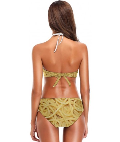 Sets Penguin Print 2 Pcs Halter High Waist Swimsuit Bathing Set for Woman Girls - Pasta Noodles Printed - CV18QH5ENNG $56.14