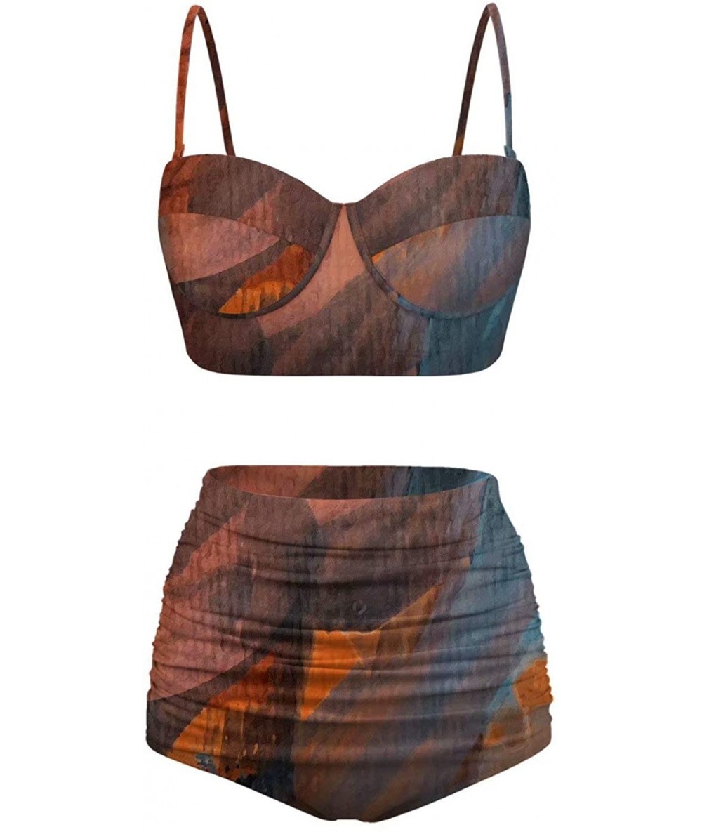 Sets Women's Classic Abstract Print Funny Swimsuits High Waisted Bikini Set - Brown - C3196SN75H2 $68.49