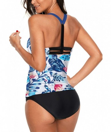 Sets Womens Striped Printed Strappy Racerback Tankini Swim Top No Bottom S - XXXL - Multi Blue - CN18SHE3CYO $44.17