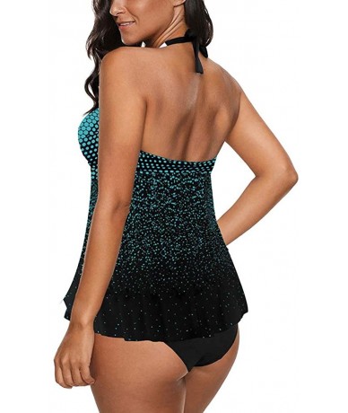 Tankinis Womens Halter Swimdress 2 Piece Swimsuit Tankini Set Tummy Control Bathing Suit - B-turquoise - C7199CUN8O4 $50.21