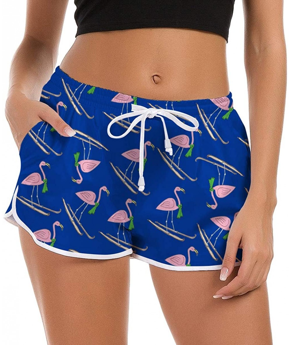 Board Shorts Women Swim Shorts Drawstring Surf Beach Boardshorts Quick Dry Swimwear Bottom Workout Gym Sport Hot Pants Flamin...