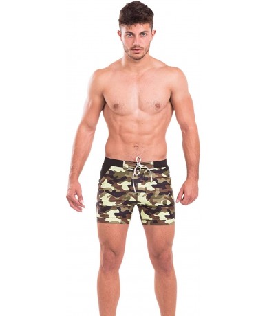 Board Shorts Swimwear Men Basic Long Swimming Trunk Surf Camo Shorts Swimsuits Pocket - Green - CN18HQ5IE94 $64.17