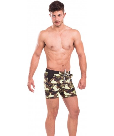 Board Shorts Swimwear Men Basic Long Swimming Trunk Surf Camo Shorts Swimsuits Pocket - Green - CN18HQ5IE94 $64.17