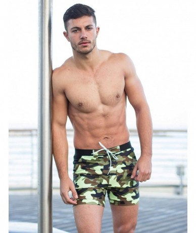 Board Shorts Swimwear Men Basic Long Swimming Trunk Surf Camo Shorts Swimsuits Pocket - Green - CN18HQ5IE94 $64.17