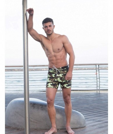 Board Shorts Swimwear Men Basic Long Swimming Trunk Surf Camo Shorts Swimsuits Pocket - Green - CN18HQ5IE94 $64.17