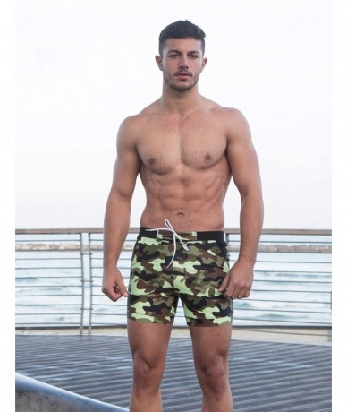 Board Shorts Swimwear Men Basic Long Swimming Trunk Surf Camo Shorts Swimsuits Pocket - Green - CN18HQ5IE94 $64.17